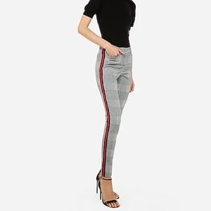 Express mid rise plaid pants with side stripe